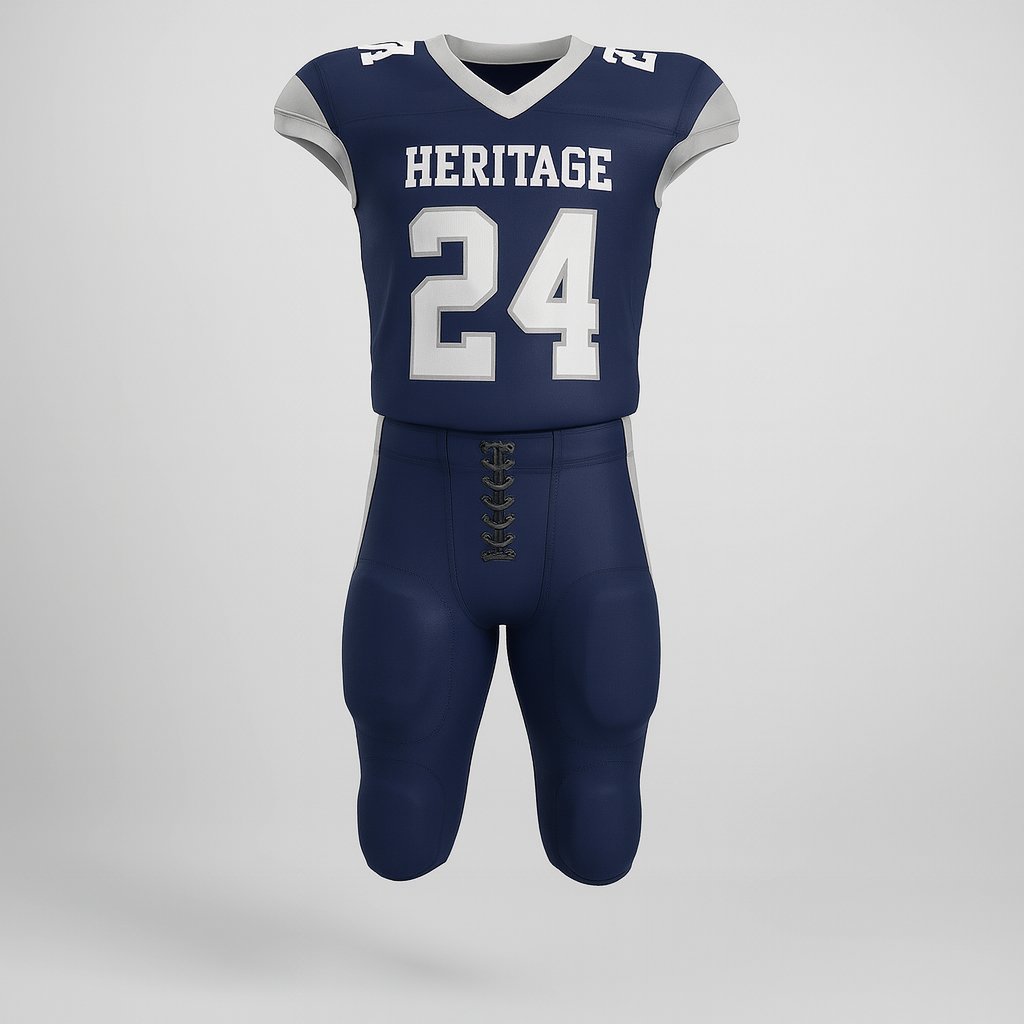 17706 Heritage Football Uniform Navy — custom sublimated men’s & boys football uniform sets uniform design by Powertek Athletic