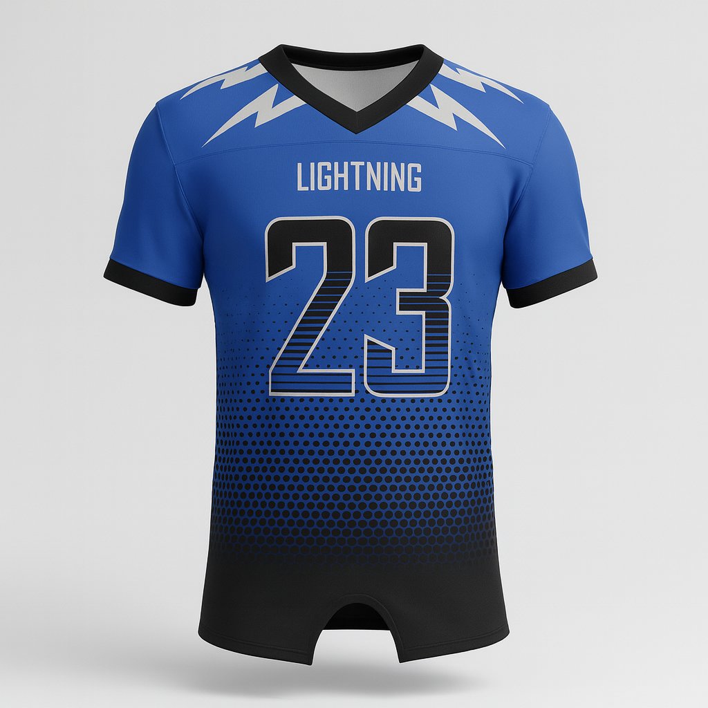 18355 Lightning Football Jersey — custom sublimated men’s & boys football jerseys uniform design by Powertek Athletic