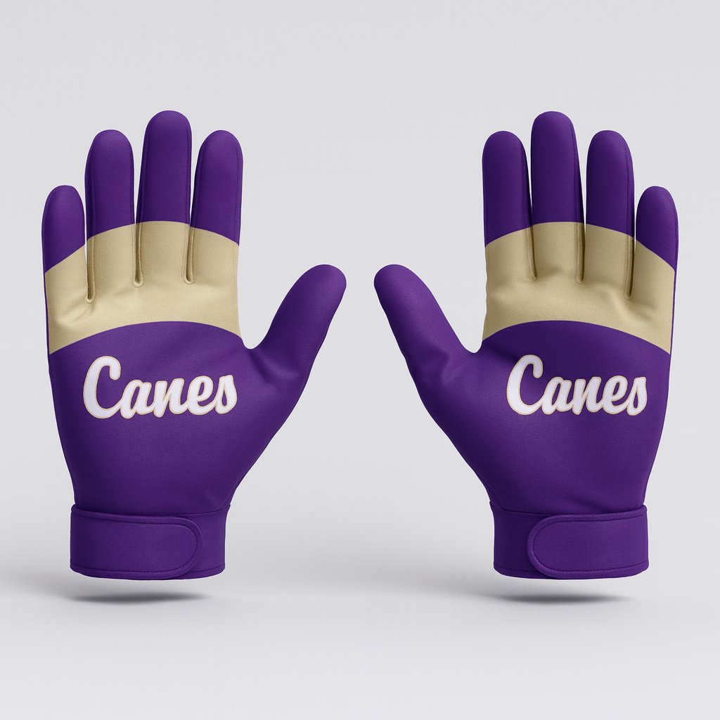 20630 Canes Football Gloves — custom sublimated men’s & boys football gloves uniform design by Powertek Athletic