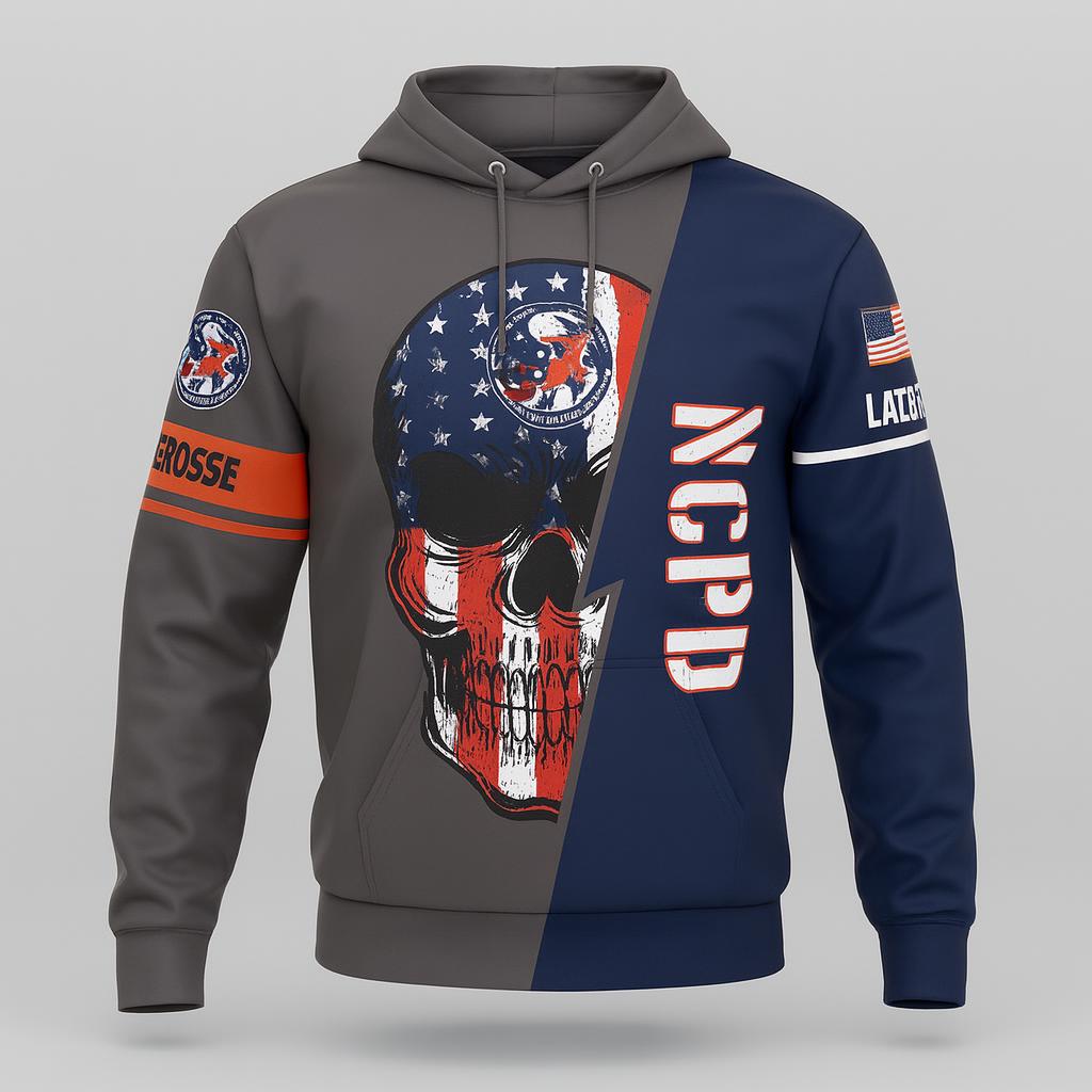 13632 NCPD Lacrosse Hoodie — custom sublimated men’s & boys lacrosse fleece uniform design by Powertek Athletic