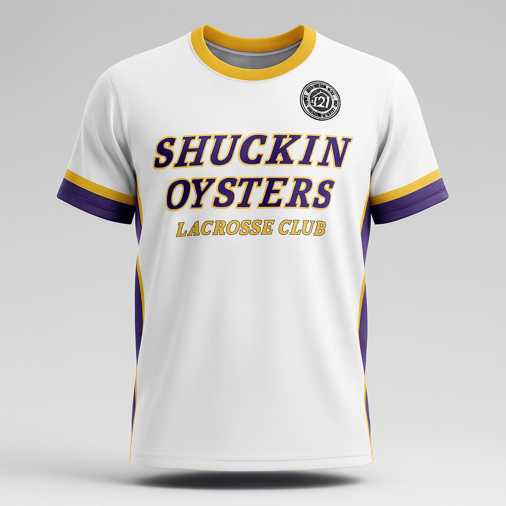 17786 Shuckin Oysters Apparel Page 1 — custom sublimated men’s & boys lacrosse tees uniform design by Powertek Athletic