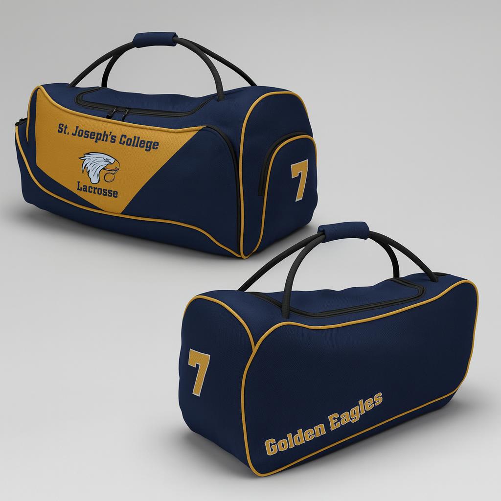 19707 St. Joseph College Lacrosse Bage — custom sublimated men’s & boys lacrosse bags uniform design by Powertek Athletic