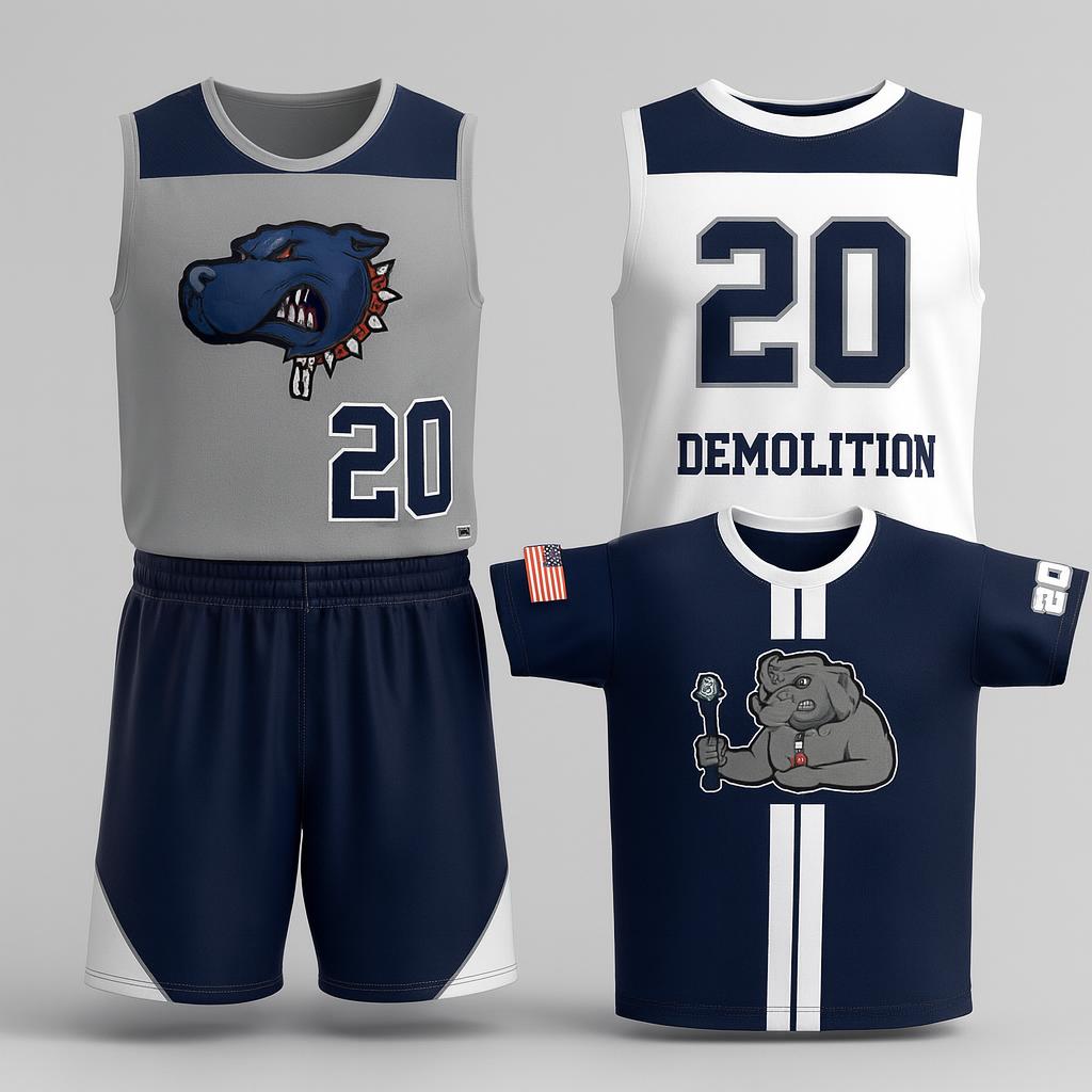 19730 Demolition Lacrosse — custom sublimated men’s & boys lacrosse uniform sets uniform design by Powertek Athletic