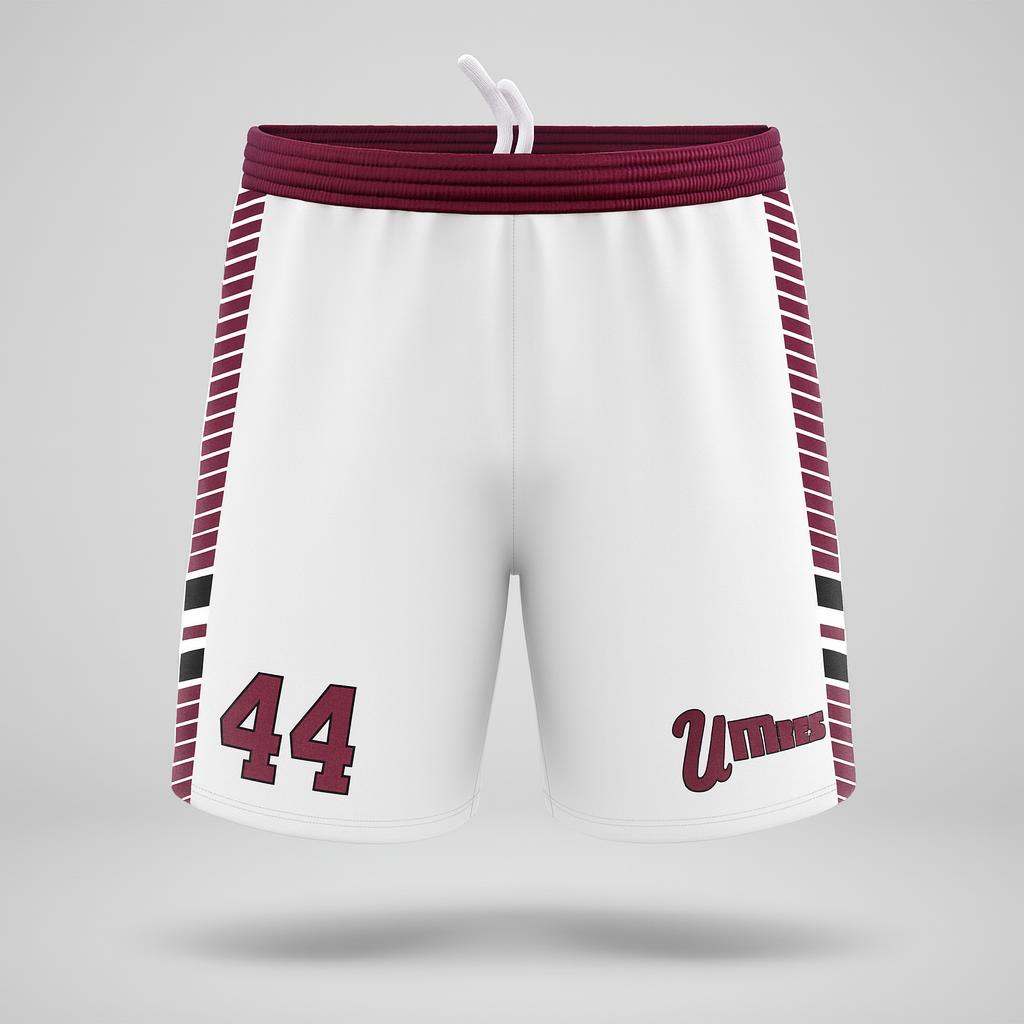 20557 UMass Lacrosse Sample Uniform — custom sublimated men’s & boys lacrosse shorts uniform design by Powertek Athletic
