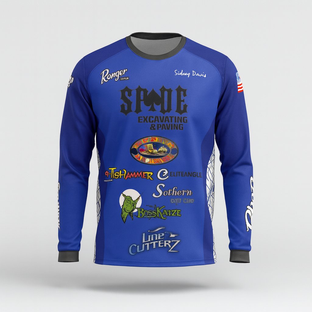 12817 Davis Fishing — custom sublimated men’s & boys outdoor fishing uniform design by Powertek Athletic